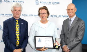 RLSSWA President Colin Hassell with Shirley mcLeod and member for Churchlands Sean L'Estrange