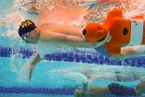 underwater shot of WA pool lifesaving athlete in action