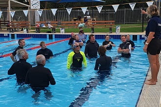 Aquatic trainers in the water at Claremont Pool for a PD session