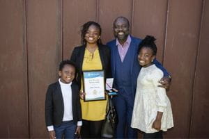 A Bravery Award recipient with her family