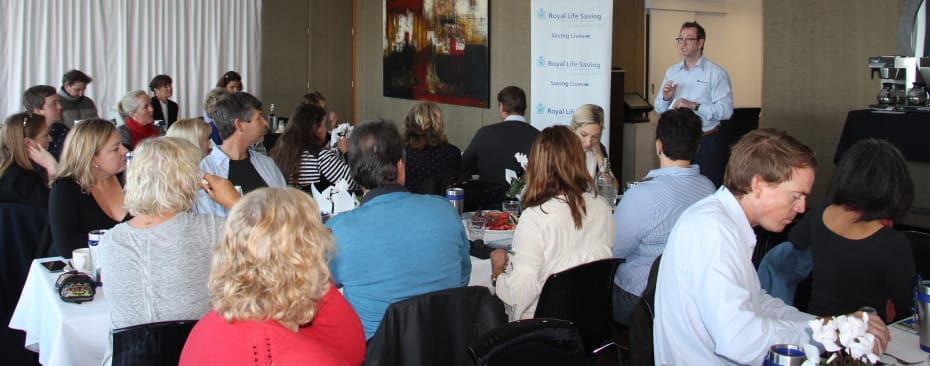 image of Marketing Manager Allan Godfrey addressing the Community trainers breakfast