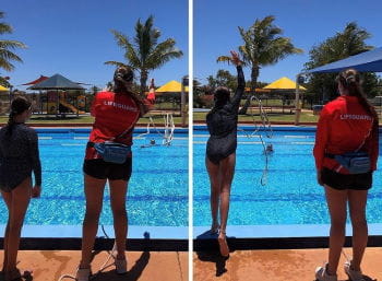 A student and lifeguard practising rope throws