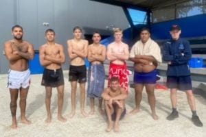 Teenage Aboriginal boys by the pool at Armadale