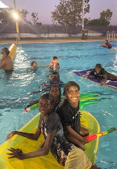 kids on inflatable at Fitzroy Crossing pool