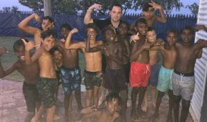 Children and staff at the Fitzroy Crossing Pool Party