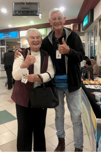 Irene with raffle seller Phil at the local shopping centre