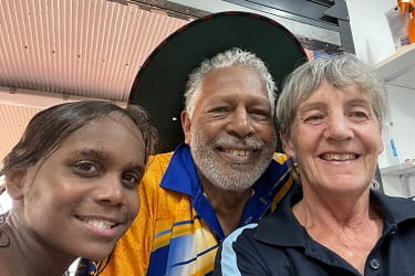 Deb Gill with Ernie Dingo at the Jigalong Pool