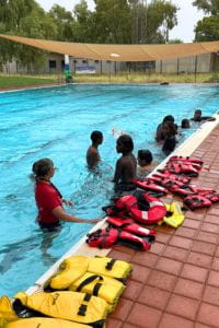kids at the Jigalong remote pool learning water safety skills