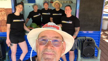 Pool Manager Ray Martin with volunteers at the pool