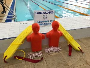 Rescue tubes and tow manikins by the pool at Margaret River