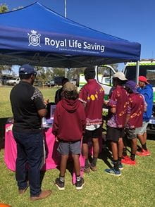 Murchison Careers Expo attendees at the Royal Life Saving WA stall