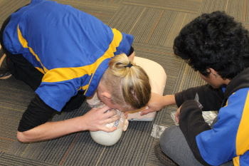 Students practising CPR skills
