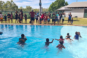 children from Ngalangangpum School at the Warmun swimming pool