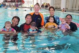 Multicultural women with their infants at Mandurah Aquatic and Recreation Centre