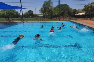 Children taking part in swimming lessons in the pool
