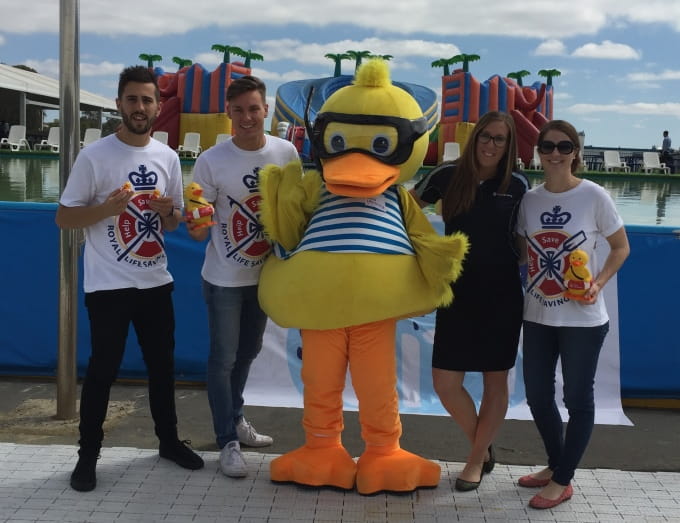 Dippy Duck and Royal Life Saving Day volunteers at Splash City