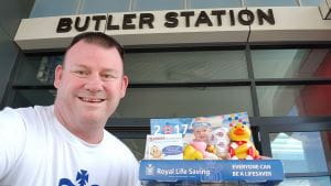 Steve at Butler Train Station with his collection box