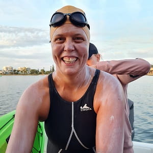 Simone Blaser on the morning of her 25km Swan River swim