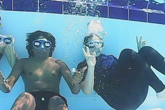 Talent Pool recruits underwater wearing blackout goggles