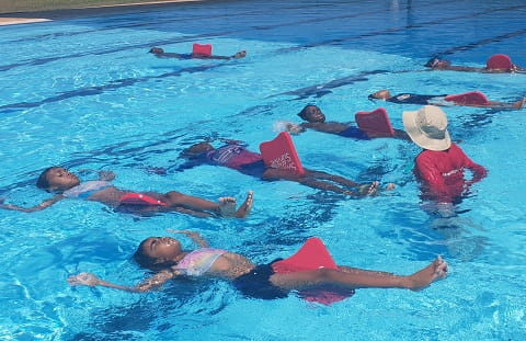 Aboriginal students participating in a swimming lesson