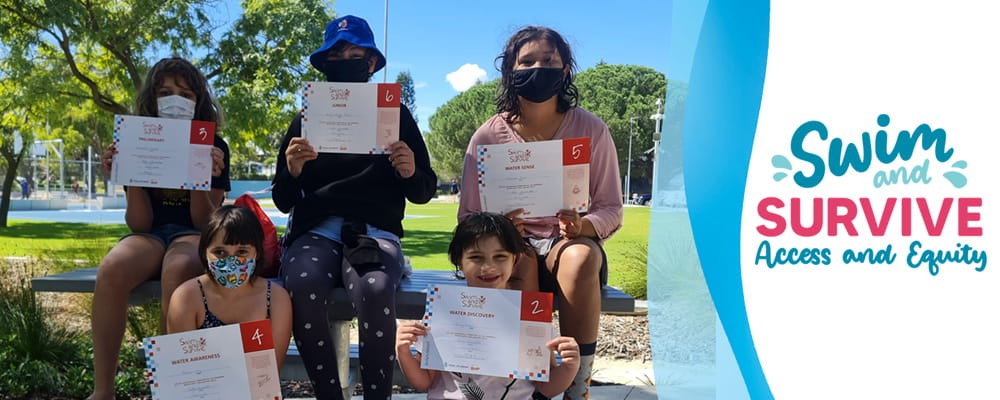 Five Aboriginal kids with swimming certificates