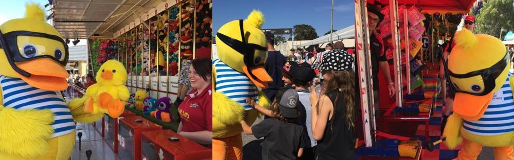 Dippy Duck having fun, playing games and meeting children at the 2015 Perth Royal Show