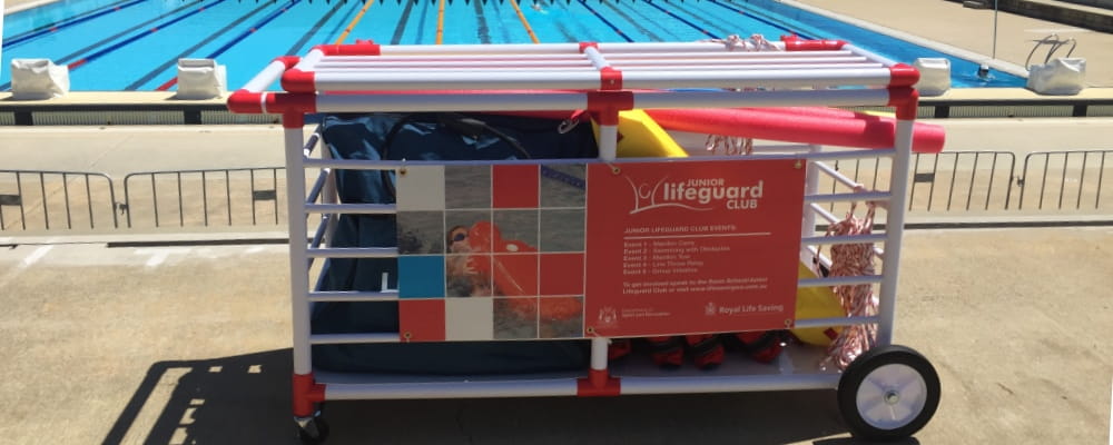 image of Junior Lifeguard Club equipment cage by the pool at HBF Stadium