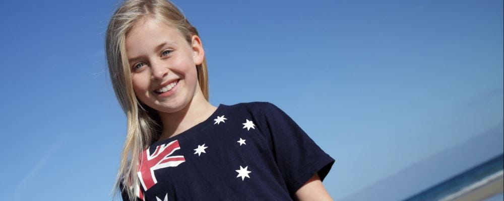girl wearing australian flag shirt