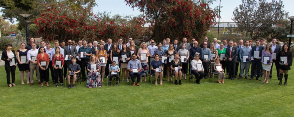 Bravery Awards recipients for 2020 gathered together outside Frasers at Kings Park