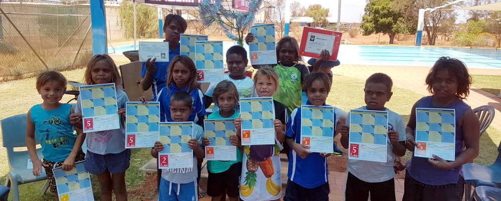 Burringurrah children with their swimming certificates at their local pool