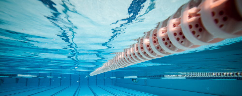 An underwater shot of a public swimming pool
