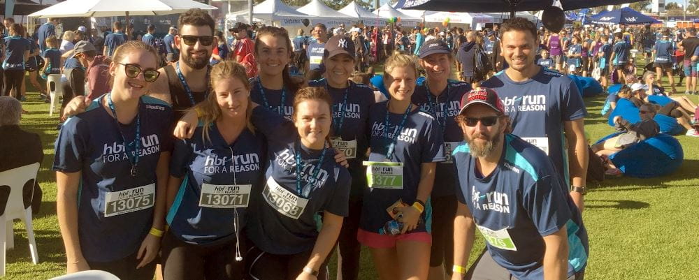 Staff from Bayswater Waves gathered for a team photo at the HBF Run For a Reason
