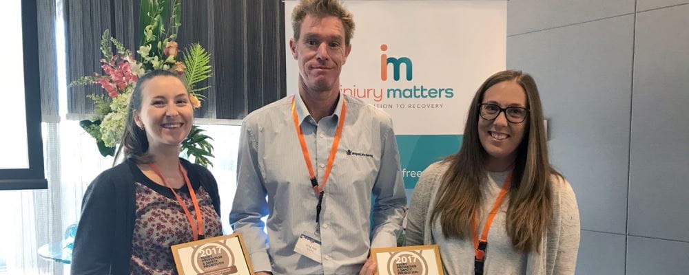 Keep Watch Co-ordinator Rachel Murray, General Manager Community Relations Greg Tate and Senior Manager health promotion & Research Lauren Nimmo with their Injury Prevention Awards