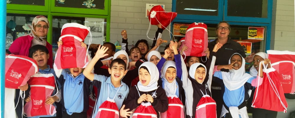Students from the Australian Islamic College at Thornlie with their Swim and Survive packs