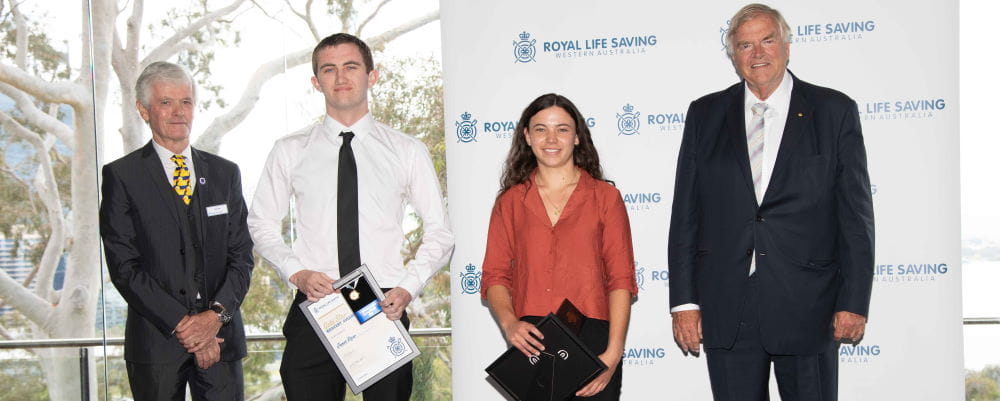Royal Life Saving WA President Colin Hassell, James Roper, Rhianna Matulin and WA Governor Kim Beazley AC