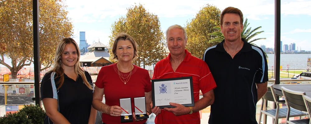 Jenny's Swim School owners Jenny Kroon and Ron Kroon with Royal Life Saving WA staff