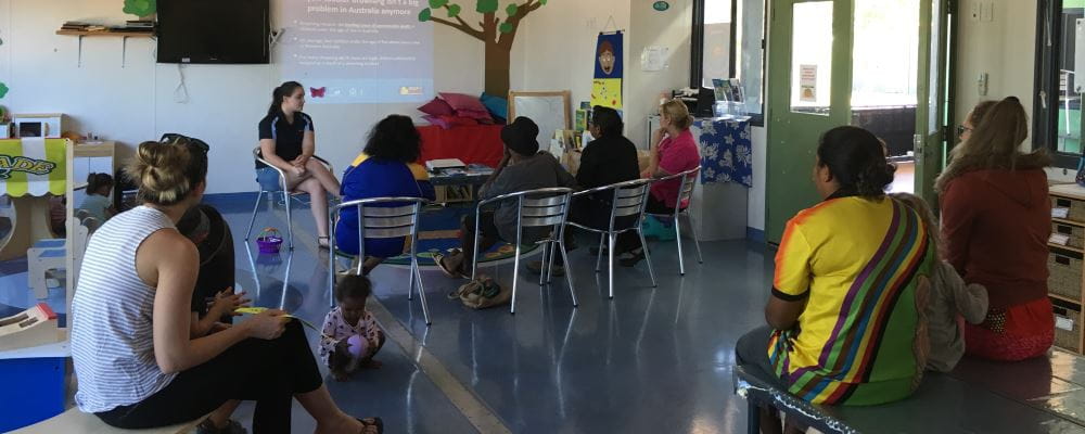 Keep Watch Co-ordinator Stephanie Green conducting a presentation to parents in the Kimberley