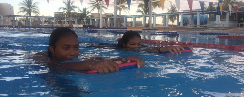 Two lake Argyle swim team members training in the pool at Port Hedland
