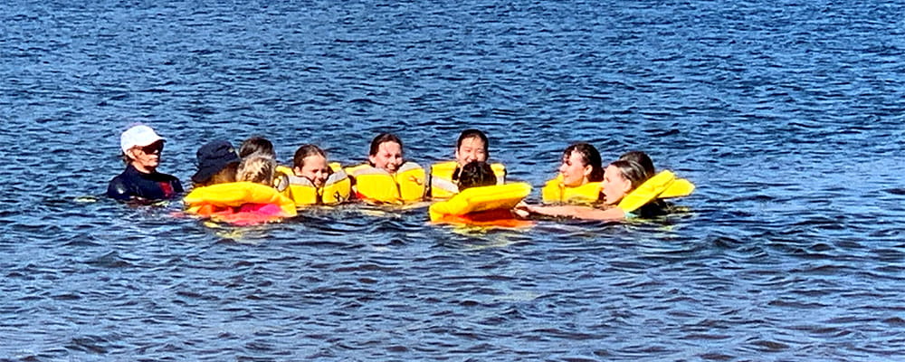 Year 9 students from Lake Joondalup Baptist College in the water at Wellington Dam