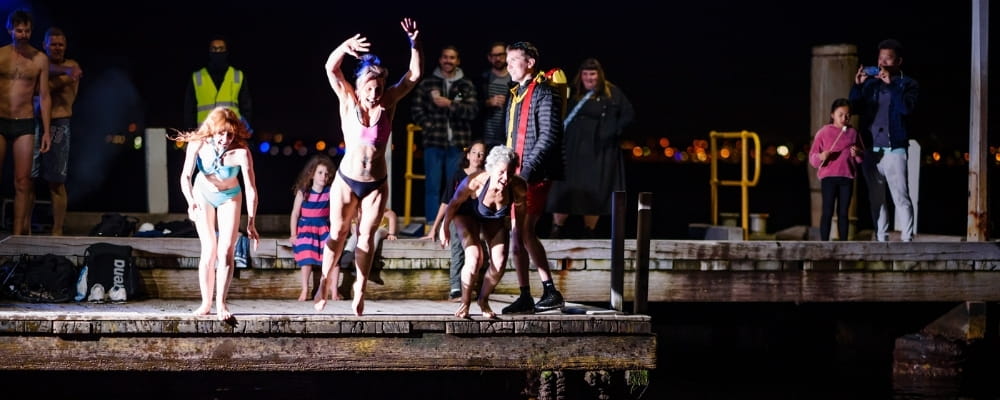 Melville Midwinter 2022 participants jumping off a jetty