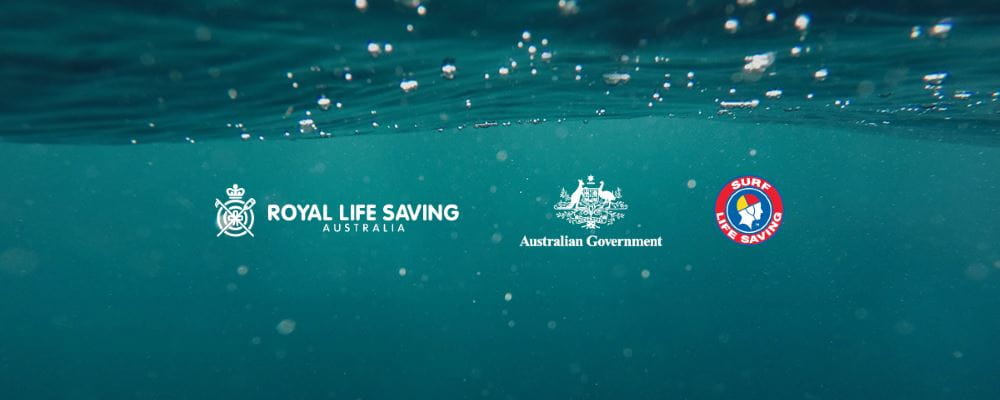An image of water with the Royal Life Saving, Australian Government and Surf Life Saving logos