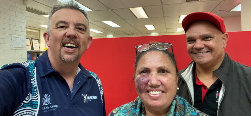 Royal Life Saving WA's Tim Turner with Sissy and Danny from Pilbara Aboriginal Voice