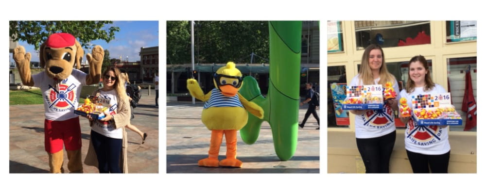 Walter the Watchdog, Dippy Duck and volunteers in the city for Royal Life Saving Day