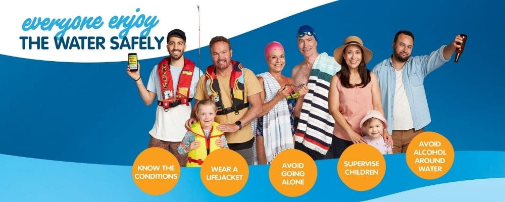 A group of people sharing water safety messages