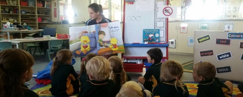 Keep Watch Co-ordinator Steph Green presenting a water safety talk to school children