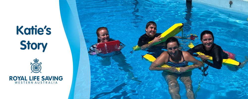 Katie Lindquist in the pool with students