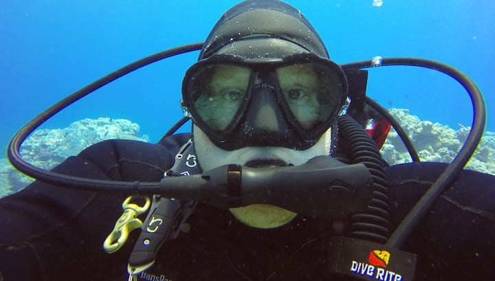 Clancy Jones underwater during a scuba dive