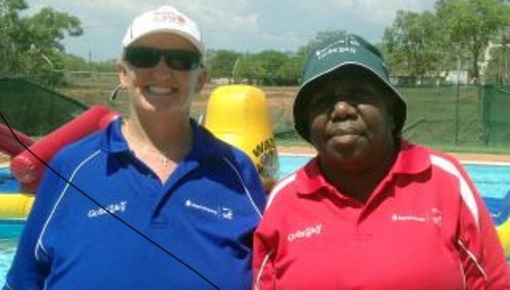 Bidyadanga Pool Manager Bernie Egan with local community member Rita