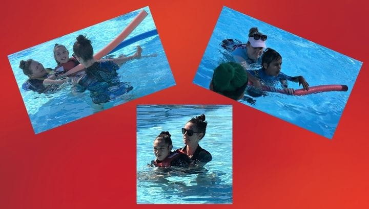 Cassia students in the pool with their instructors