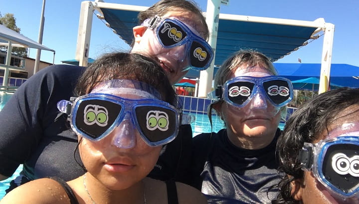 Talent Pool recruits wearing blackout goggles